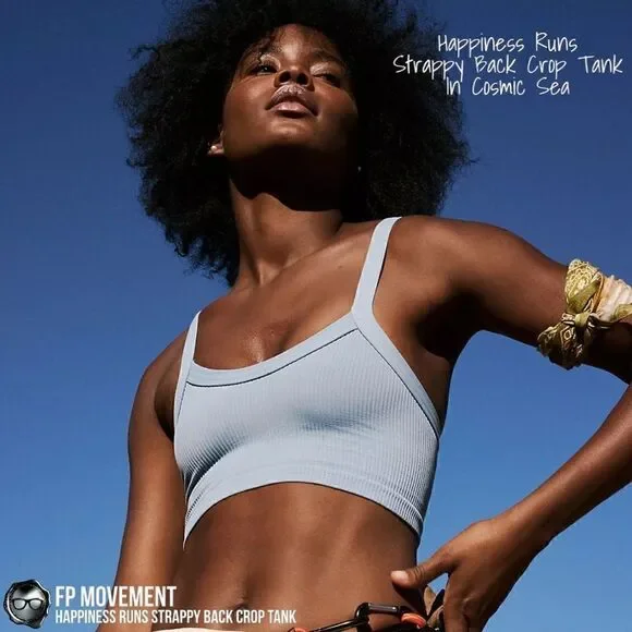 FP MOVEMENT HAPPINESS RUNS STRAPPY BACK CROP TANK + GOOD KARMA LEGGINGS BLUE HUE - Picture 4 of 16